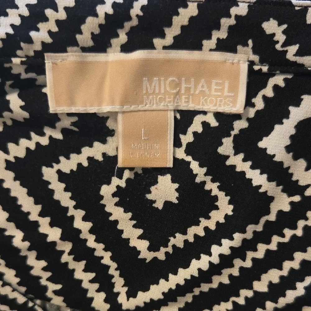 Michael Kors Black and White Sheath Dress with Plunge Neckline